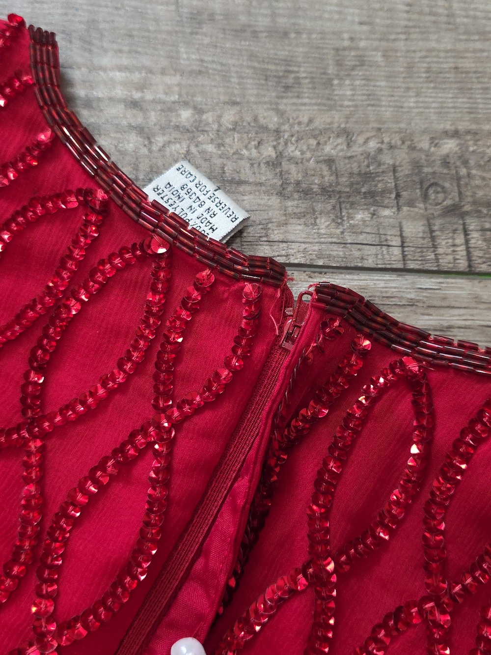 Vintage Laurence Kazar Cocktail 100% Silk Red Sequin Beaded Dress - Picture 12 of 16